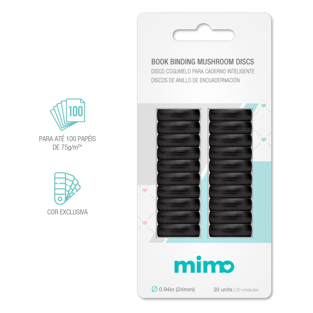 Disco Cogumelo para Caderno Inteligente Preto 24mm Mimo 20 Unidades