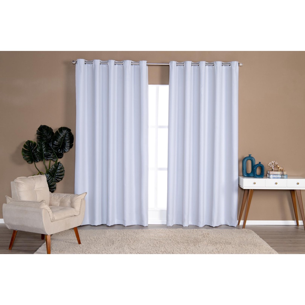 Cortina Blackout Em Tecido 2,00 X 2,30 Corta Luz Para Sala ou Quarto Varão Simples Com Ilhós Cromado