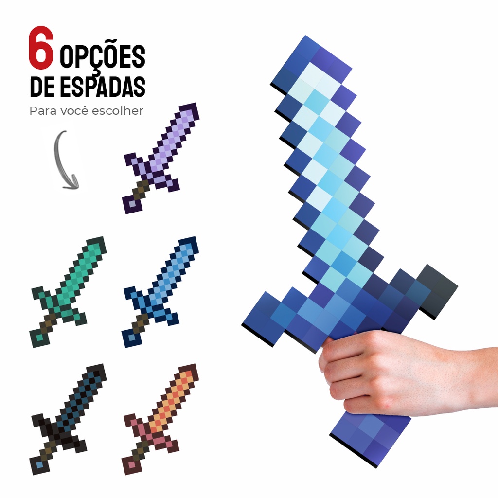6 Opções Espada Pixel Brinquedo Mdf 32cm