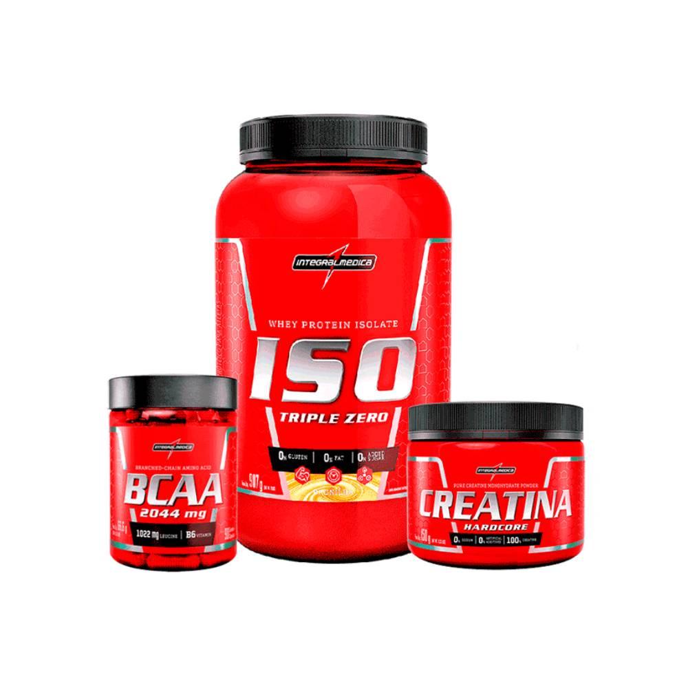 Kit Aumento de Massa Magra Básico - Creatina 150g, BCAA 2044 90caps, Iso Triple Zero 907g Baunilha