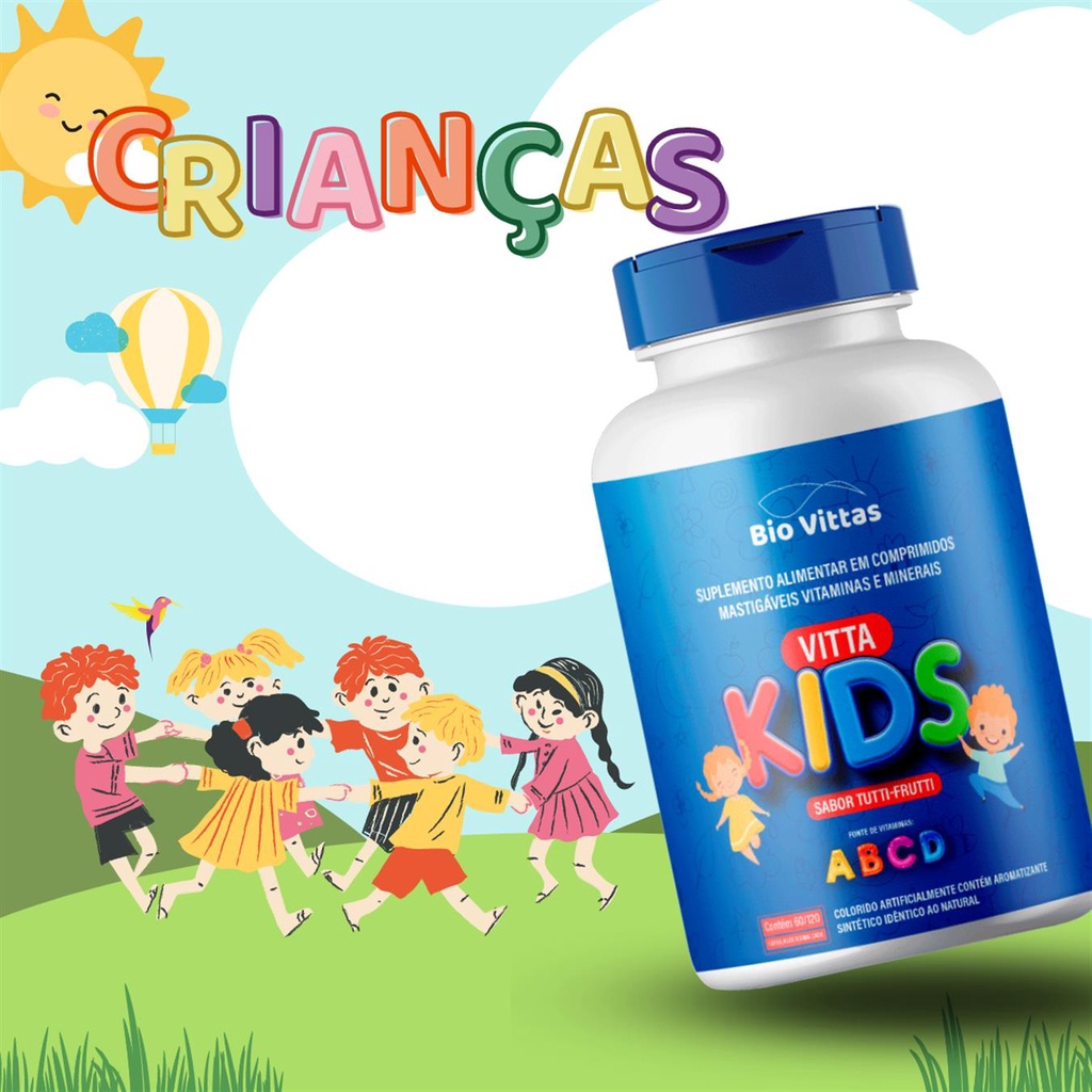 VittaKids - Vitamina Infantil Mastigavel Tutti-Frutti 120 Comprimidos - BioVittas