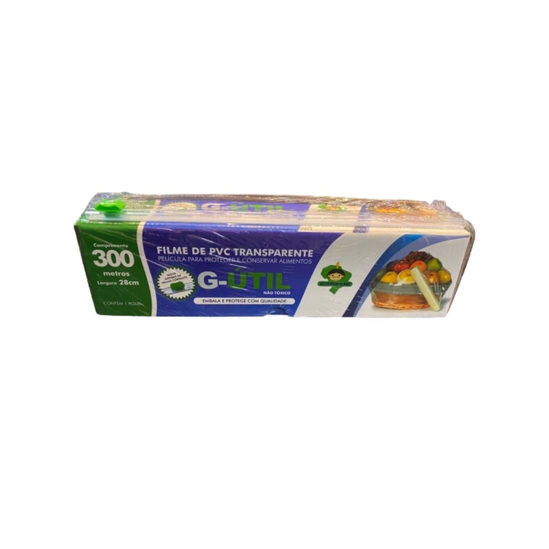 Filme de PVC BobinaTransparente 28cm x 300 metros com serrilha / trilho cortante Guarufilme.