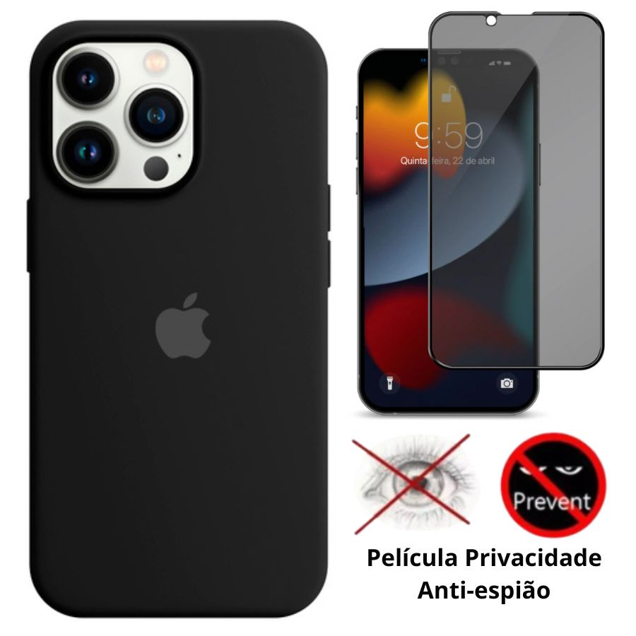 Kit 2 em 1 Capa Silicone Aveludada + Película Privacidade 3D 5D Compatível iPhone 13 Pro Max em Oferta na Shopee