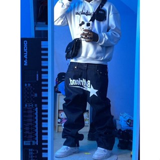 Nova tendência jeans com estampa retrô, calças Y2K soltas calças da moda coreana calças femininas de alto streetwear Ins calças de perna larga homem 5EY7