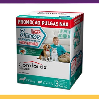 Comfortis Elanco 560 mg para Cães de 9 a 18 Kg e Gatos de 5,4 a 11 Kg - 3 Comprimidos