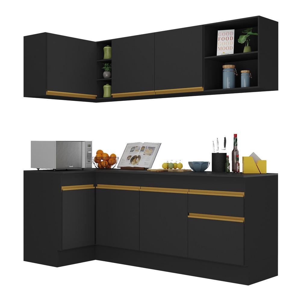 Cozinha Compacta de Canto com Rodapé Veneza Multimóveis MP2093 com Armário e Balcão Preta em Oferta na Shopee