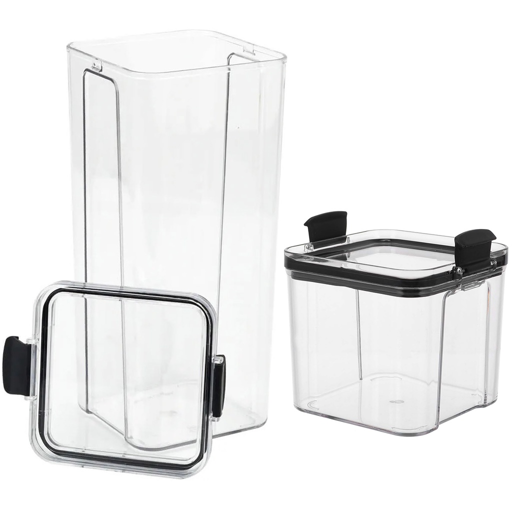 Pote Hermetico Acrilico Transparente Kit 2 Unidades Tampa Veda Trava Multiuso Cozinha Alimento Armario Organiza Empilhavel Resistente Utilidades