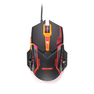 Mouse Gamer Multilaser 2400DPI 6 Botões Preto/Laranja - MO270