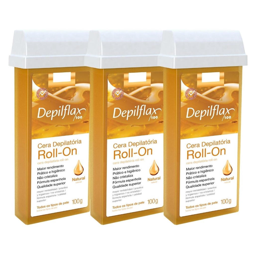 Kit 3 Refil Cera Depilatoria Corporal Profissional Depilação Roll On Depilflax Natural 100g
