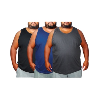 Kit 3 Camisetas Regata Plus Size Lisa Promoção Algodão Básica Blusa Treino Camisa Academia em Oferta na Shopee