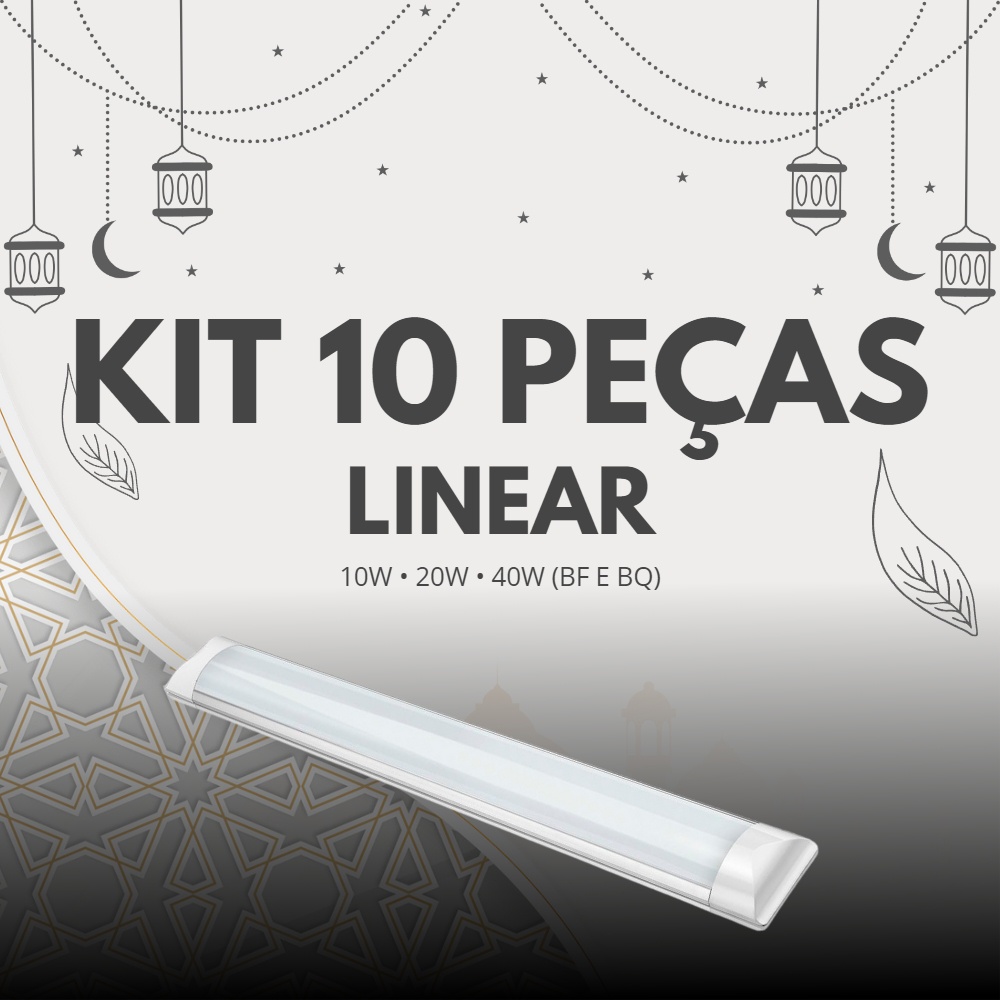 Kit 10 Luminárias Tubulares Linear Led Sobrepor Slim Calha Bivolt Econômico Branco Frio e Branco Quente