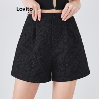 Lovito Shorts Boho Floral em Formato de Saia A com Zíper para Mulheres L54ED078 (Preto)
