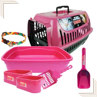 Caixa de Areia Caixa de Transporte Kit Completo Para Gato Premium Comedouro Pá Higiênica