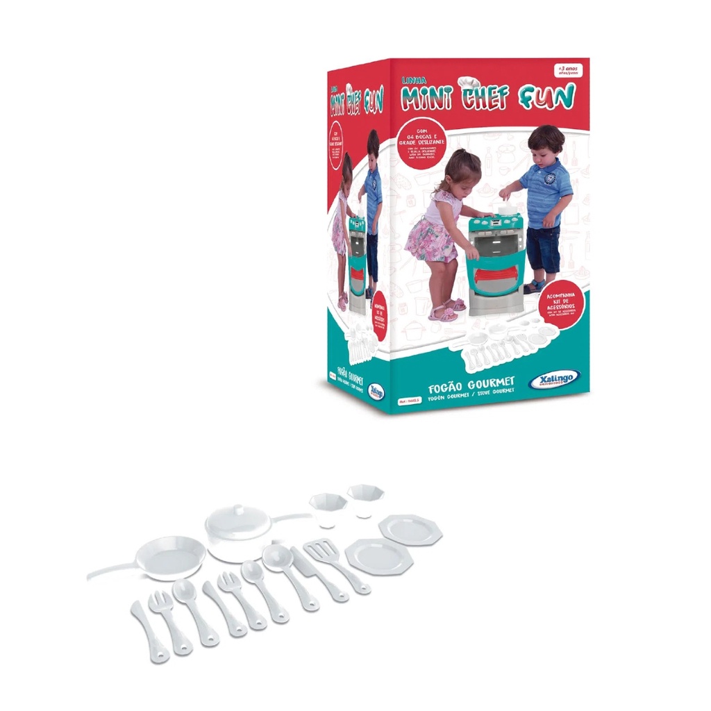 Brinquedo Fogão Gourmet Mini Chef Fun Com Acessórios Panelas Pratos Talheres  Xalingo - 0446.5