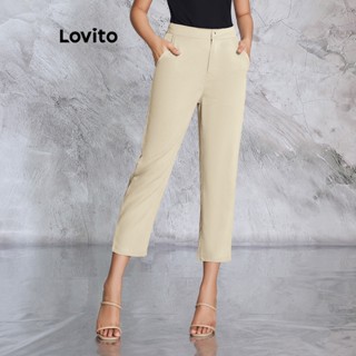 Lovito Calças com Bolsos e Botões de Tecido Liso para Mulheres LBE02052 (Verde Claro)