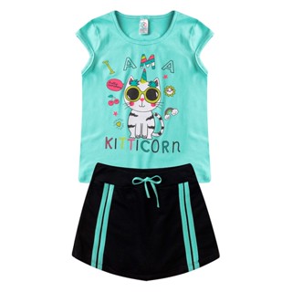 Conjunto Feminino Verão 2 Peças Blusa e Shorts Saia Infantil