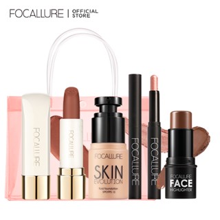 FOCALLURE Conjunto De Maquiagem De 4 Peças Baton Matte Lipstick High Coverage Foundation Destaque Refinamento De Sombra Eyeshadow Stick