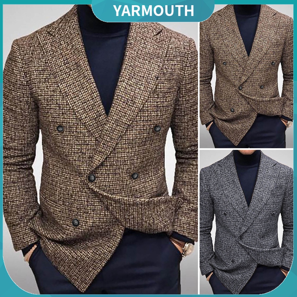 YYR-- Men Blazer Slim Fit Turndown Colarinho Cor Sólida Streetwear Outono Inverno Botões Estilo Britânico Casaco De Fato Para Escritório
