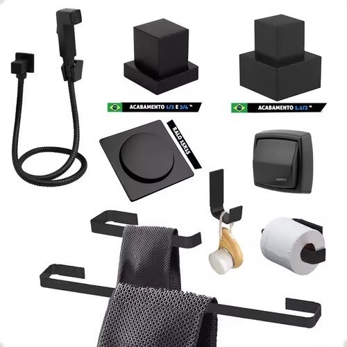 Kit De Banheiro Com Ralo Ducha Acabamentos Registro com Ralo 15x15 e acabamento de válvula hydra