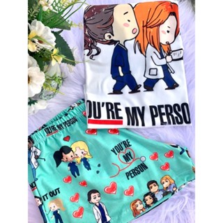 Pijama Short/Baby Doll Manga Curta Feminino Estampado Personagens Greys Anatomy
