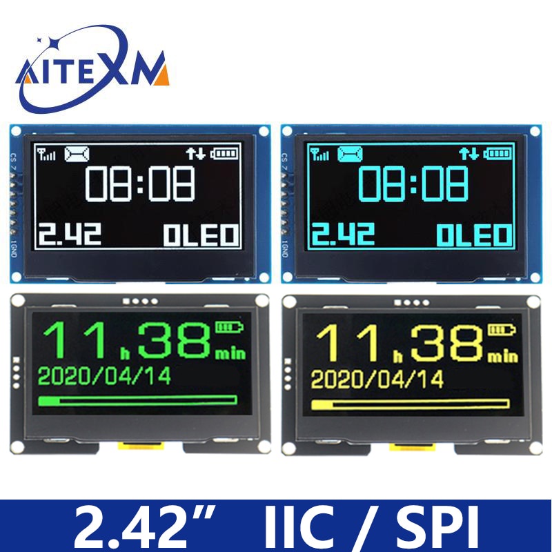 Módulo De Tela OLED De 2,42 Polegadas 2,42 " 128x64 LCD HD SSD1309 7 Pinos SPI/IIC I2C Interface Serial Para Arduino UNO R3