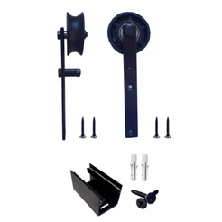 Kit 2 Roldanas e 1 Guia para Trilho Tubular Ferro - Preto - Al-Fer