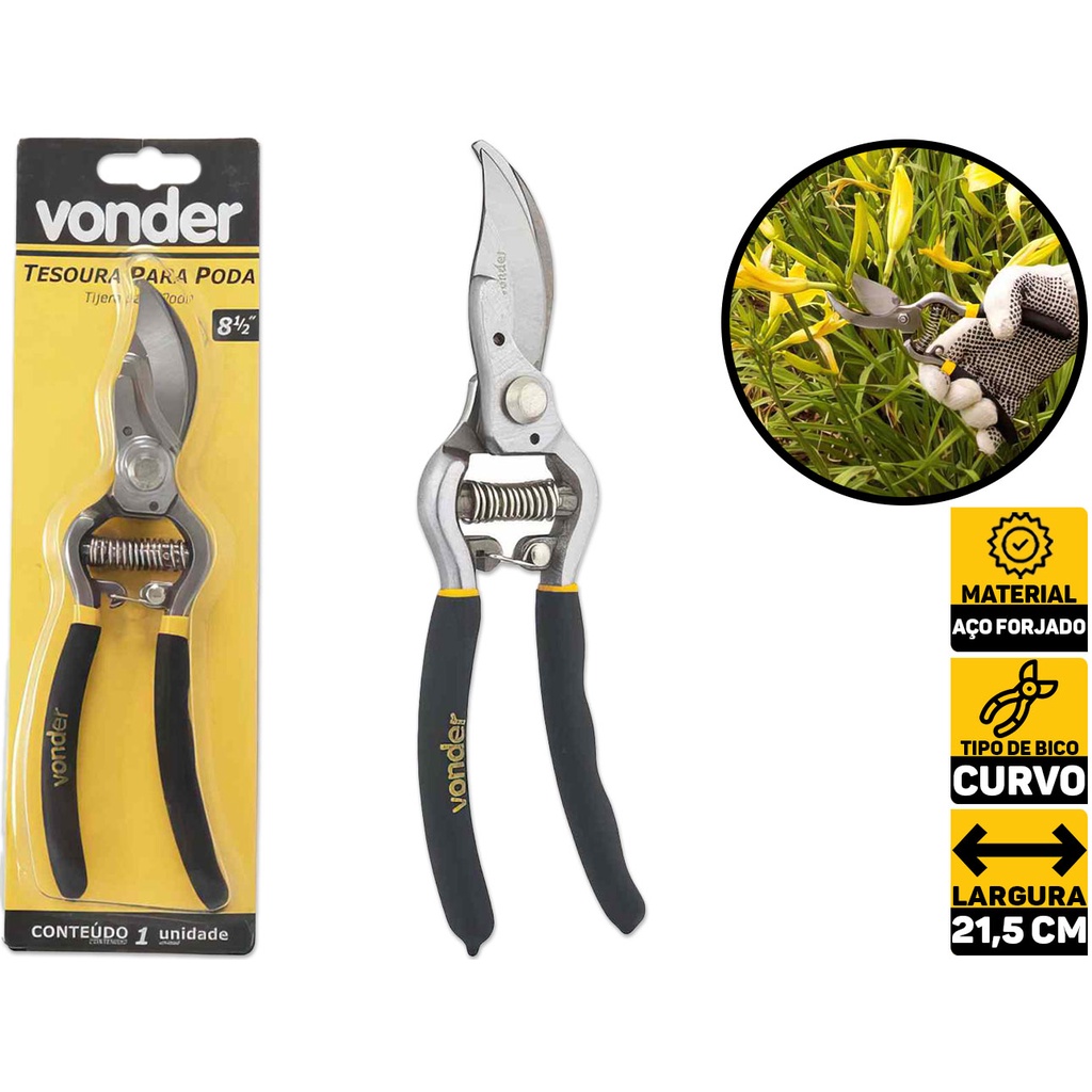 Tesoura Para Poda 8,1/2'' Manual Com Trava E Mola Vonder - Home & Living