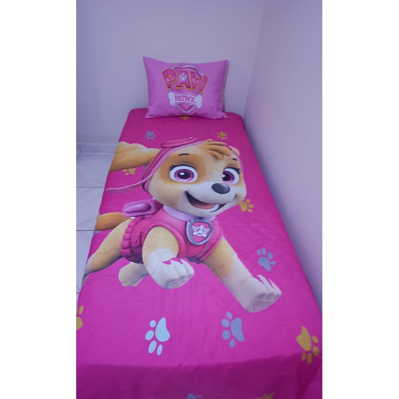 Lençol sem elástico Solteiro + Fronha Patrulha canina Pink em Oferta na Shopee