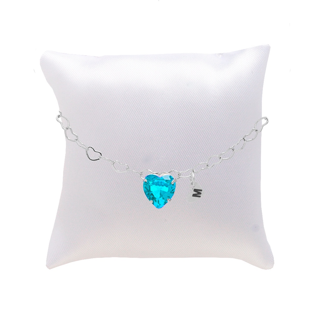 2 Pulseira Madrinha Azul Folheada Prata Almofada,Inicial