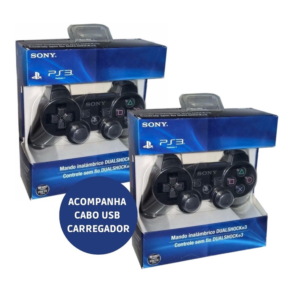 Kit 2 Controles Dualshock 3 Ps3 Modelo Sony Wireless Sem Fio Portatil
