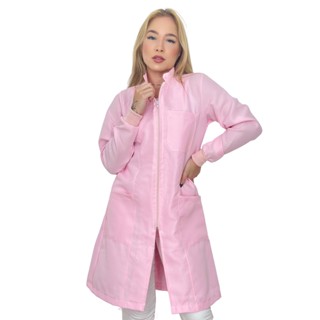 Jaleco Rosa Claro Feminino Oxford Ziper Manga Longa Padre
