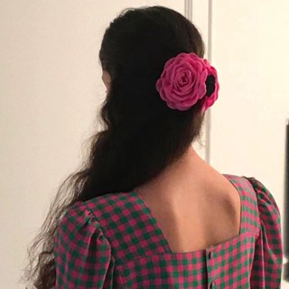 Moda Elegante Pano Arte Rosa Flor De Garra De Cabelo Mulher Clip Selvagem Acessórios