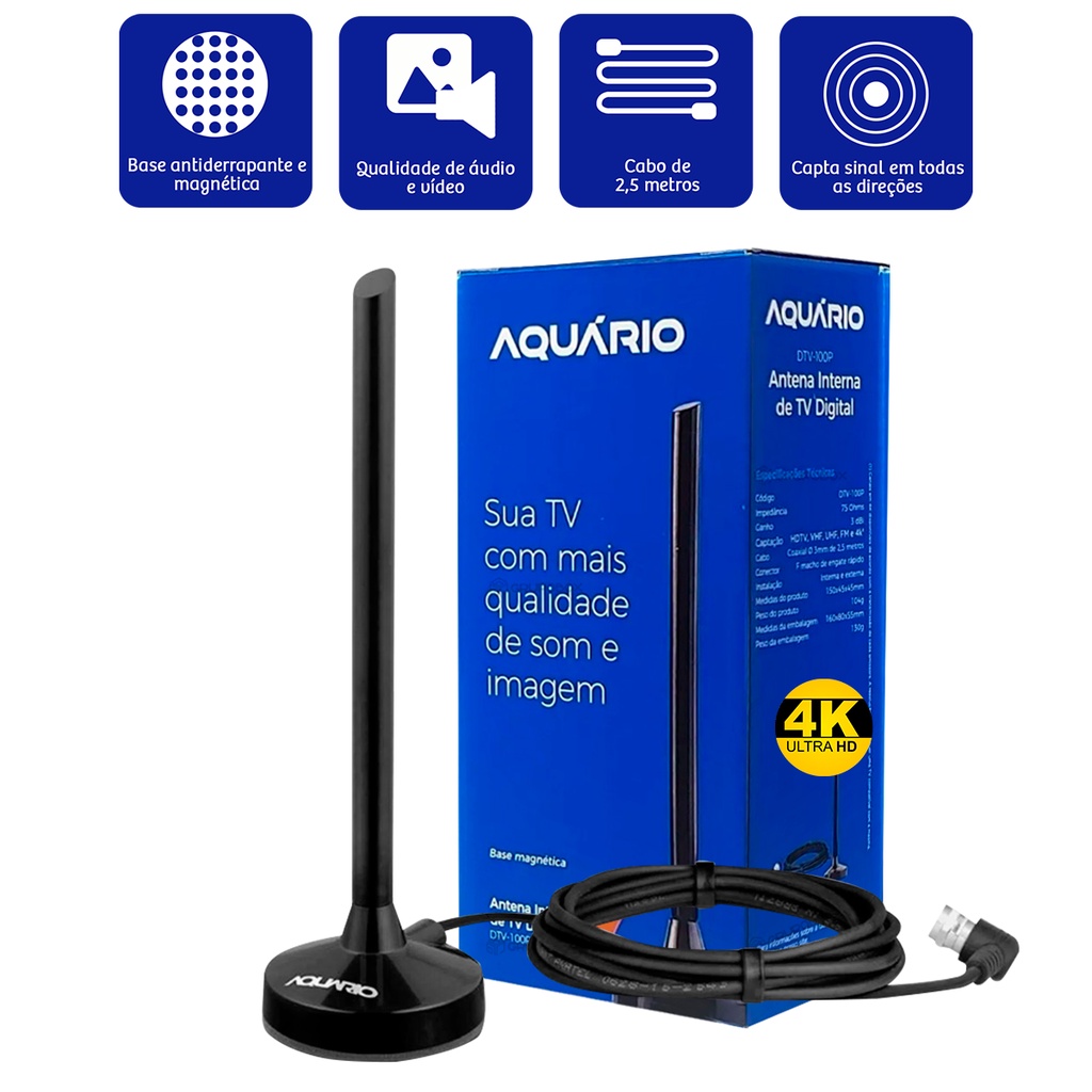 Antena Digital Interna 5 Em 1 Para Tv Base Magnética - DTV 100P em Oferta na Shopee