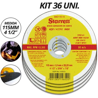 Kit 36 Disco De Corte Fino Inox 4.1/2" Espessura 1,0 mm Starrett