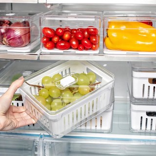 Kit 2 pc Organizador De Geladeira 2,2L Com Tampa e Cesto Escorredor Legumes Frutas Verduras Acrílico