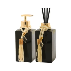 Kit Vidros Lavabo Preto 250ml C/ Válvula Super Luxo + Tampa Para Aromatizador e Pingentes Decorativos