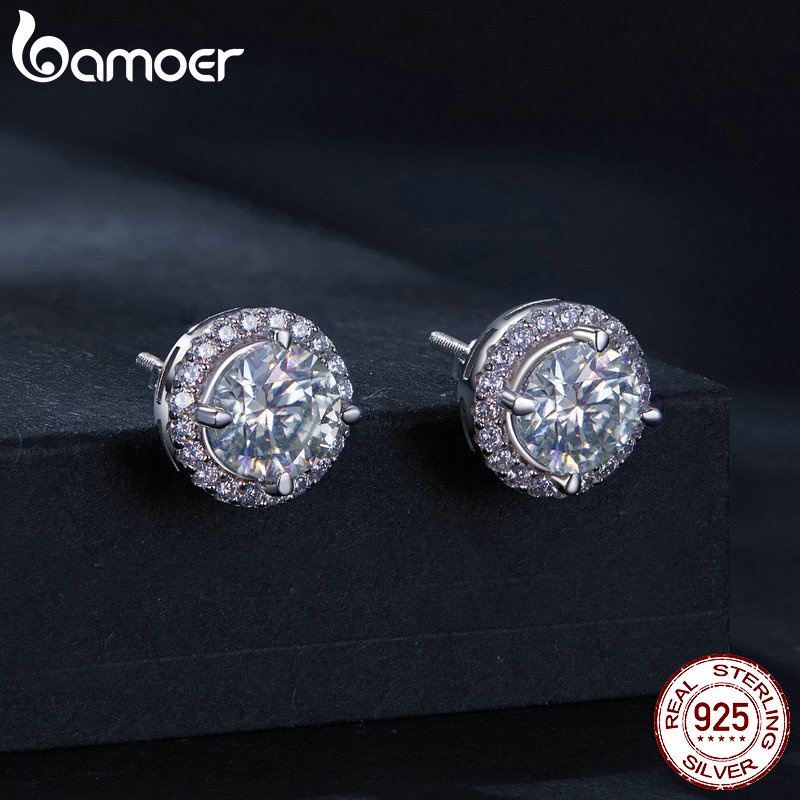 BAMOER 925 Prata Esterlina VVS1 D Cor 1ct Brincos Moissanita Stud Testados Por Instrumentos 100 % Genuínos Com Certificado em Oferta na Shopee