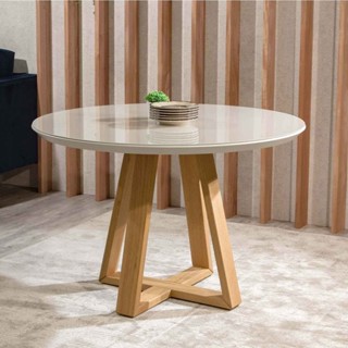 Mesa Roma 80cm Cinamomo C/ Tampo De Vidro - Off White