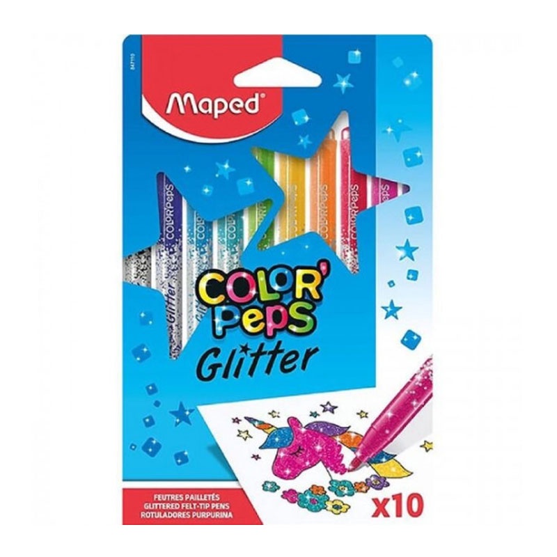 Caneta hidrográfica Color''Peps Glitter com 10 cores 847110 Maped em Oferta na Shopee