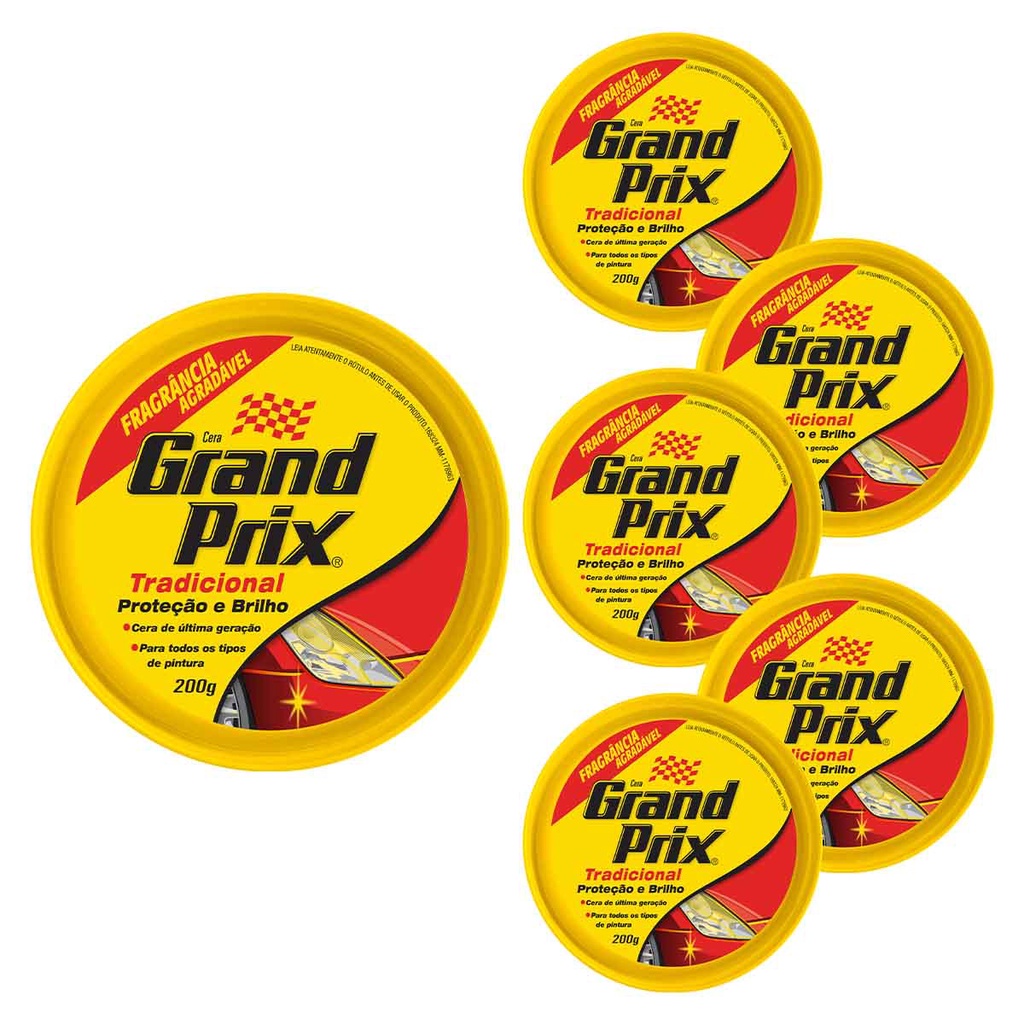 Cera em Pasta Tradicional Lata 200g Grand Prix 6 unidades - Cera Automotiva Carro em Pasta Auto Brilho e Proteção UV