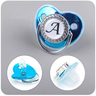 Azul 26 Letras Chupeta De Metal Pedra Para Bebê Com Capa Anti-Poeira Brinquedo Mordedor，Excluindo cadeias