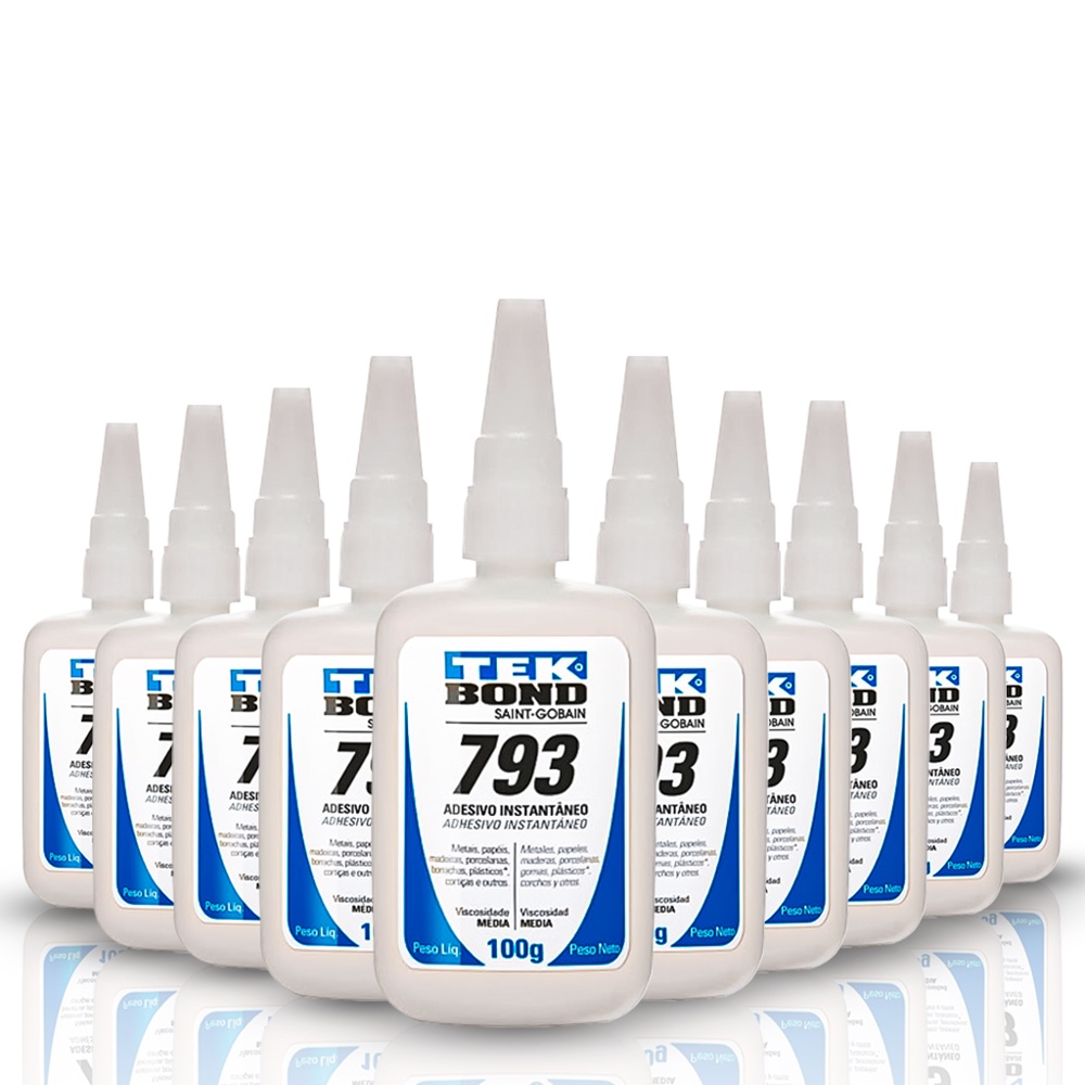Kit Jogo 10 Unidades Adesivo Cola Instantâneo 793 100g Bico Antientupimento Tek Bond