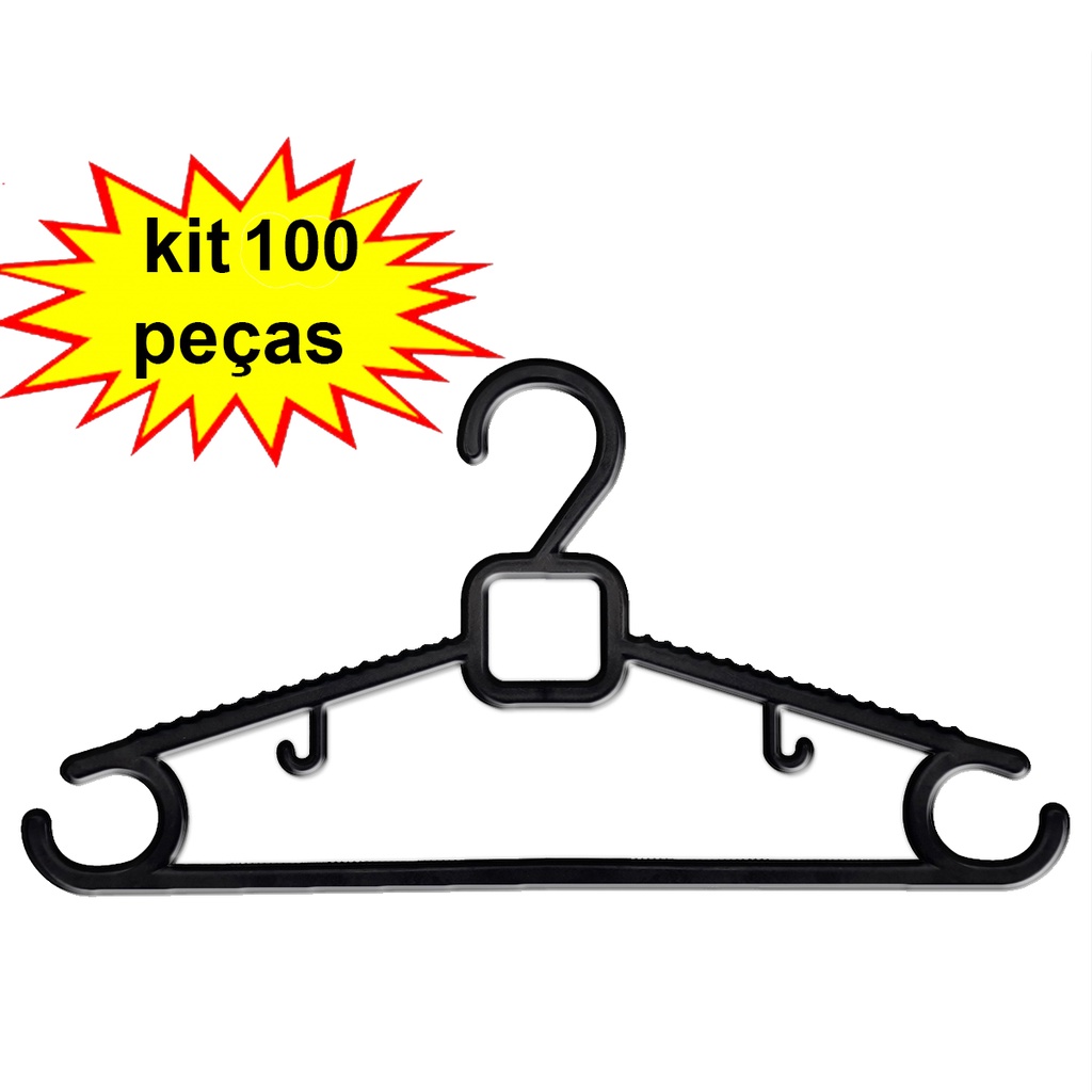 Kit 100 cabides preto linha reforçado luxo para lojistas em Oferta na Shopee