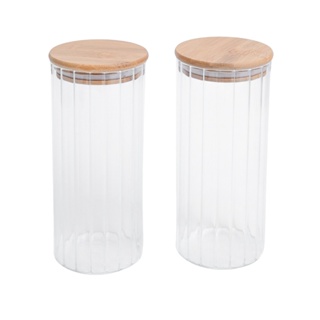 Kit 2 potes vidro canelado com tampa de bambu 1100ml - Oikos em Oferta na Shopee