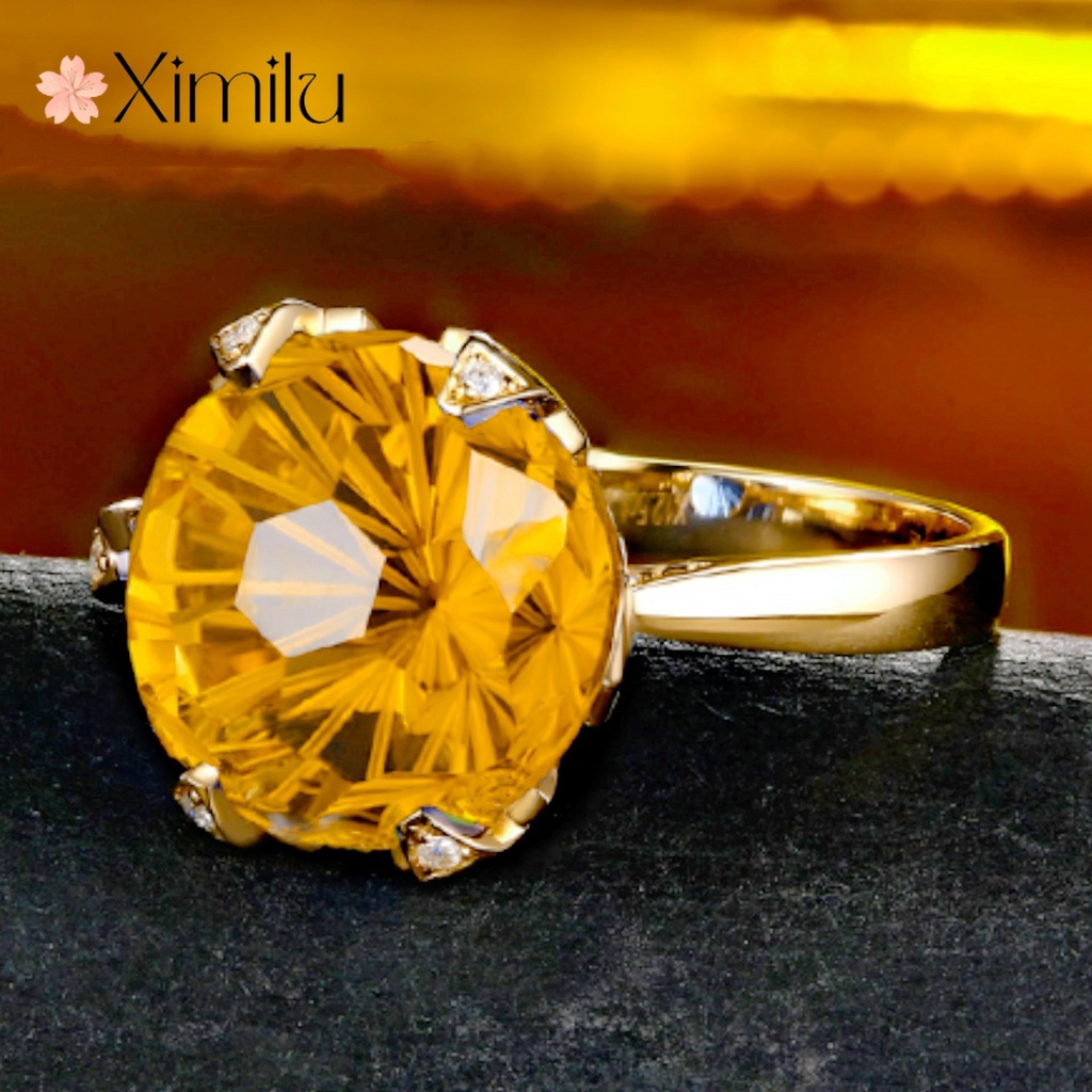 ♥ Original Seis Garras Incrustadas De Luxo Natural Citrino Anel Jóias Femininas em Oferta na Shopee