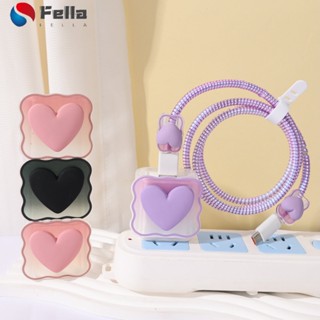 Conjunto Protetor De Plugue De Carregamento Gradiente De Cor Carregador Capa Protetora Linha De Dados Espiral Manga Bobinador De Love Heart Style TPU Adaptadora Para Iphone Android