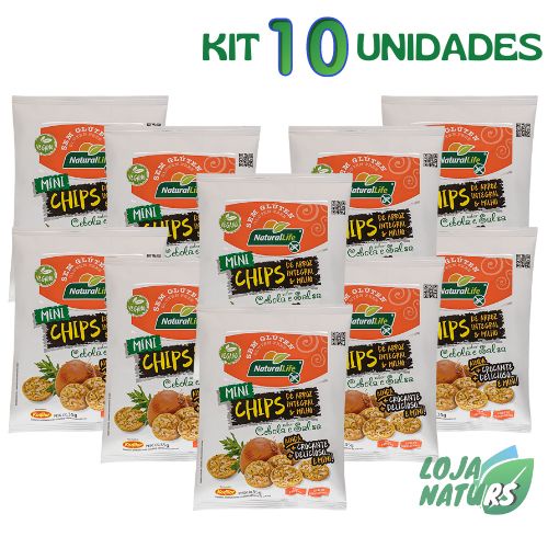 Kit 10 Unidades de Mini Chips sabor Cebola e Salsa Sem Glúten Vegano 35g - Natural Life