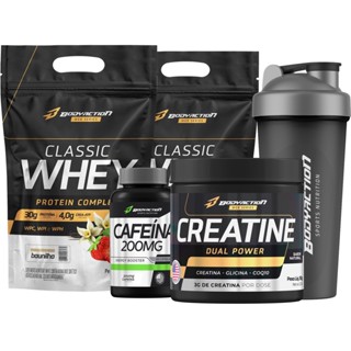 Kit 2x Whey Protein 900g + Creatina + Cafeína + Coqueteleira Bodyaction