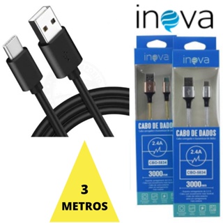 Cabo Tipo C 3 Metros Turbo Cabo 2 Metros Turbo Cabo Carregador Tipo C Grande A50 A70 A80 S10 S20 S21 S22 M31 Cabo INOVA em Oferta na Shopee