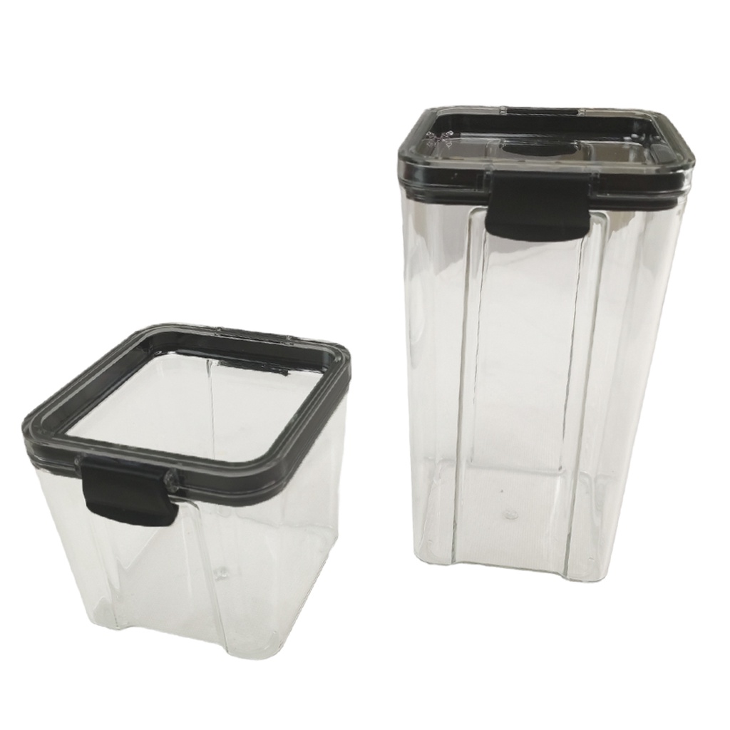 Pote Hermetico Conserva Veda  Kit 2 Unidades Tampa Acrilico Transparente Armazenamento Alimento Tempero Cozinha Armario Organizaçao Resistente Multiuso Empilhavel